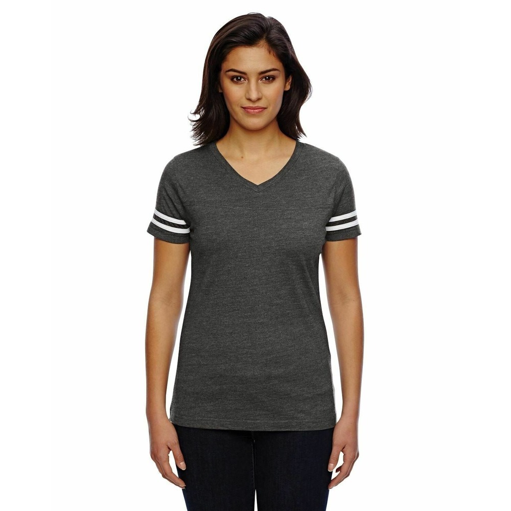 L.A.T Women's Fine Jersey V-Neck Football Tee Ladies Gray T Shirt Size XL